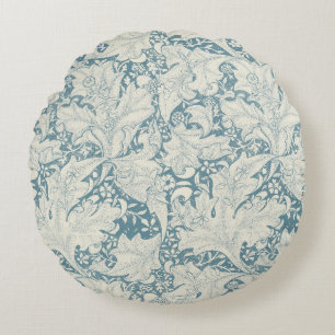 William Morris Wallflower bloemenblauw damast Rond Kussen