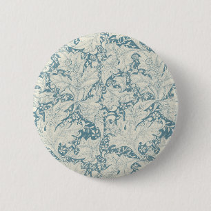 William Morris Wallflower bloemenblauw damast Ronde Button 5,7 Cm