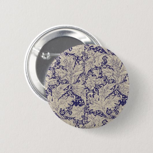 William Morris Wallflower bloemenblauw damast Ronde Button 5,7 Cm (Voorkant /achterkant)