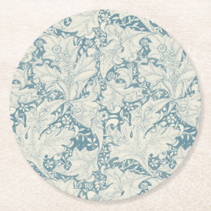 William Morris Wallflower bloemenblauw damast Ronde Kartonnen Onderzetter