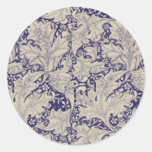 William Morris Wallflower bloemenblauw damast Ronde Sticker