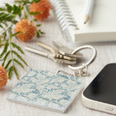 William Morris Wallflower bloemenblauw damast Sleutelhanger (Voorkant Rechts)