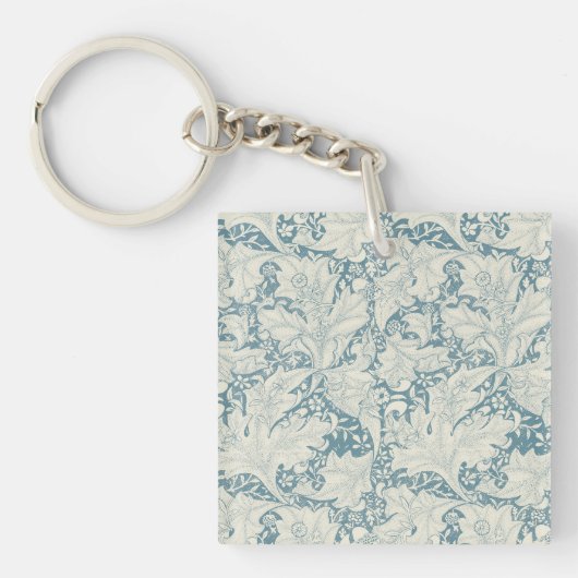 William Morris Wallflower bloemenblauw damast Sleutelhanger (voorkant)