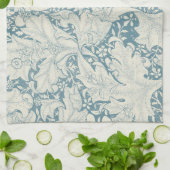 William Morris Wallflower bloemenblauw damast Theedoek (Gevouwen)