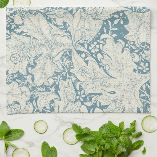 William Morris Wallflower bloemenblauw damast Theedoek (Gevouwen)