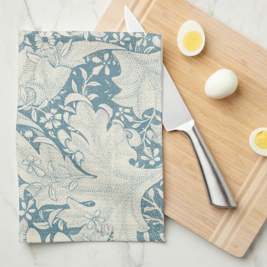 William Morris Wallflower bloemenblauw damast Theedoek (Quarter Fold)