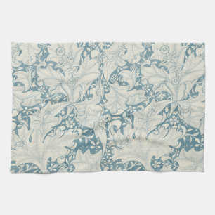 William Morris Wallflower bloemenblauw damast Theedoek