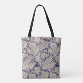 William Morris Wallflower bloemenblauw damast Tote Bag (Achterkant)