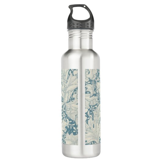 William Morris Wallflower bloemenblauw damast Waterfles (Achterkant)