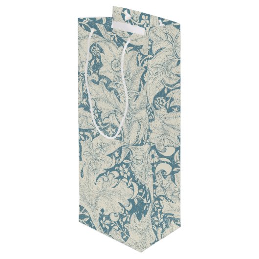 William Morris Wallflower bloemenblauw damast Wijn Cadeautas (Achterkant Gekanteld)