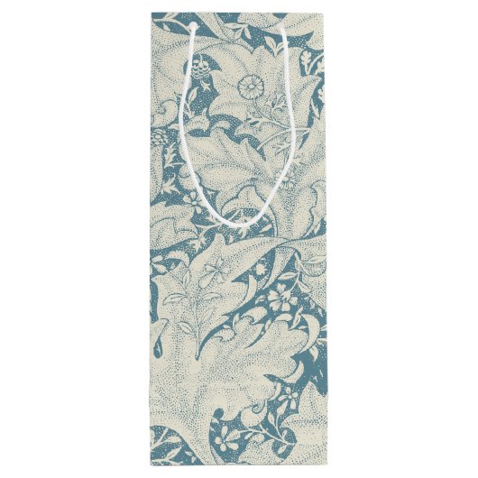 William Morris Wallflower bloemenblauw damast Wijn Cadeautas (Achterkant)