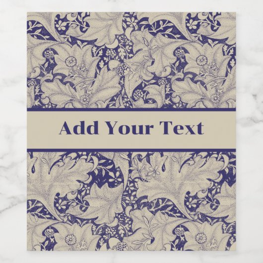 William Morris Wallflower bloemenblauw damast Wijn Etiket (Enkel label)