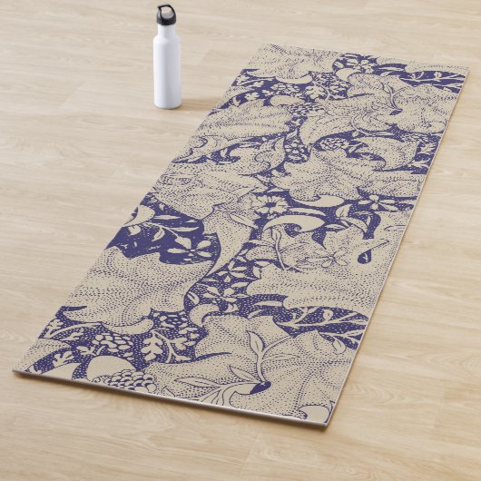 William Morris Wallflower bloemenblauw damast Yogamat (In situ)