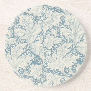 William Morris Wallflower bloemenblauw damast Zandsteen Onderzetter