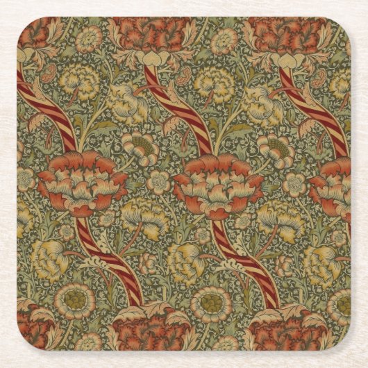 William Morris Wandle Engels Bloemen Damask Design Kartonnen Onderzetters (Voorkant)