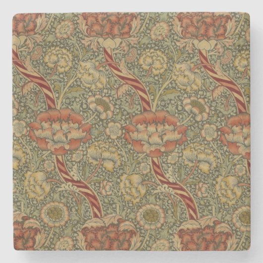 William Morris Wandle Engels Bloemen Damask Design Stenen Onderzetter (Voorkant)