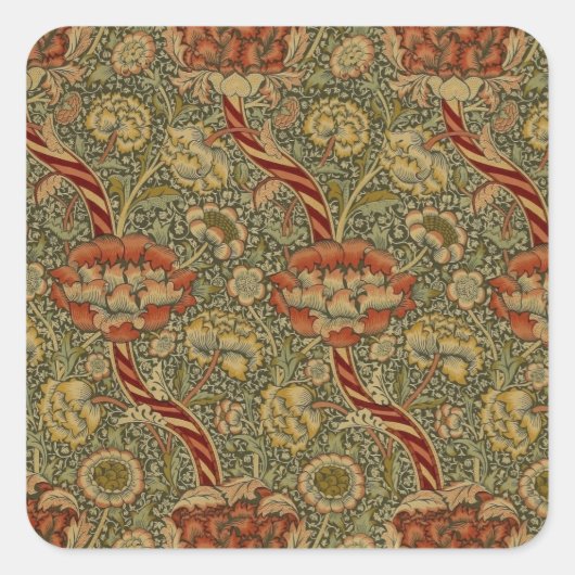 William Morris Wandle Engels Bloemen Damask Design Vierkante Sticker (Voorkant)