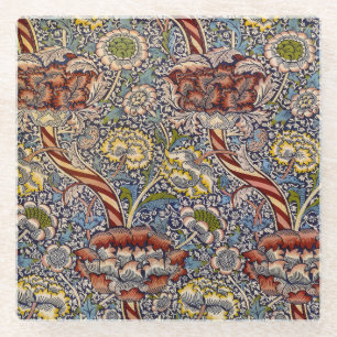 William Morris Wandle Navy Blauwe Bloemstuk Kunst Glazen Onderzetter