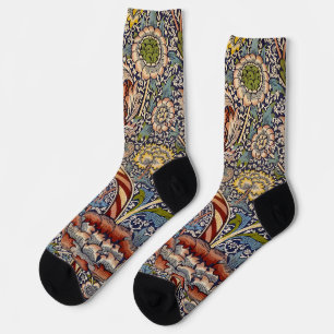 William Morris Wandle Navy Blauwe Bloemstuk Kunst Sokken