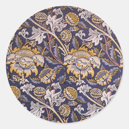 William Morris Wey Floral Wallpaper Ronde Sticker (Voorkant)