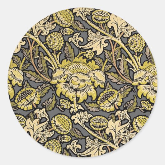 William Morris Wey Floral Wallpaper Ronde Sticker (Voorkant)
