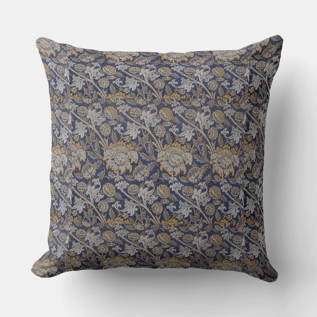  William Morris Wey Pattern Blue Achtergrond Kussen (Voorkant)