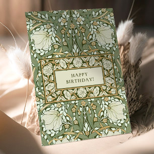 William Morris White en Green Pimpernel Birthday Kaart