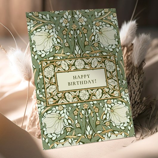 William Morris White en Green Pimpernel Birthday Kaart