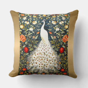 William Morris White Peacock Art Deco Gold Silver Kussen