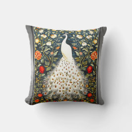 William Morris White Peacock Art Deco Zilveren Pri Kussen