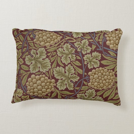 William Morris Wijnstok Druivenrood Groene Kunst Accent Kussen (Achterkant)