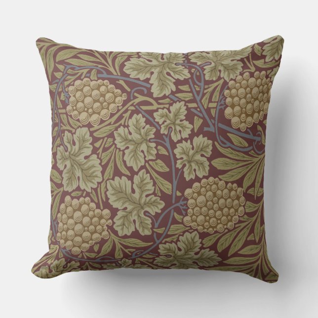 William Morris Wijnstok Druivenrood Groene Kunst Buitenkussen (Voorkant)