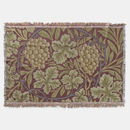 William Morris Wijnstok Druivenrood Groene Kunst Deken (Voorkant)