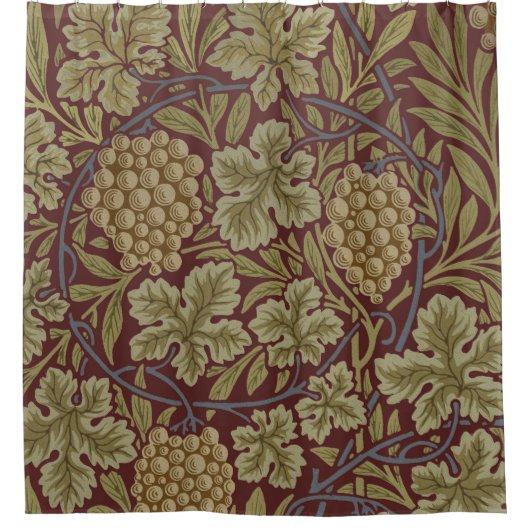 William Morris Wijnstok Druivenrood Groene Kunst Douchegordijn (Voorkant)