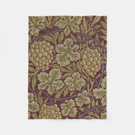William Morris Wijnstok Druivenrood Groene Kunst Fleece Deken (Voorkant)