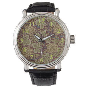 William Morris Wijnstok Druivenrood Groene Kunst Horloge