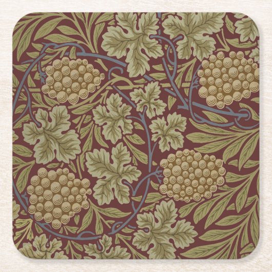William Morris Wijnstok Druivenrood Groene Kunst Kartonnen Onderzetters (Voorkant)