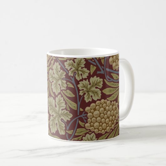 William Morris Wijnstok Druivenrood Groene Kunst Koffiemok (Voorkant rechts)