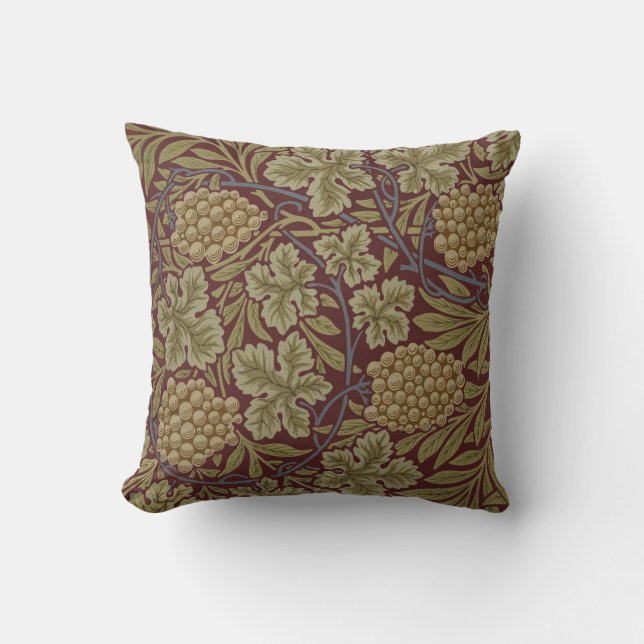 William Morris Wijnstok Druivenrood Groene Kunst Kussen (Voorkant)