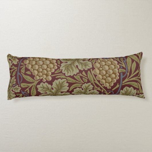 William Morris Wijnstok Druivenrood Groene Kunst Lichaamskussen (Achterkant)