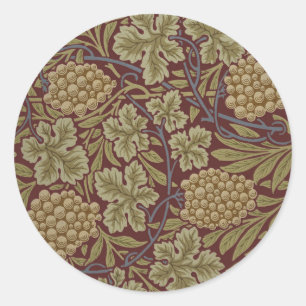 William Morris Wijnstok Druivenrood Groene Kunst Ronde Sticker