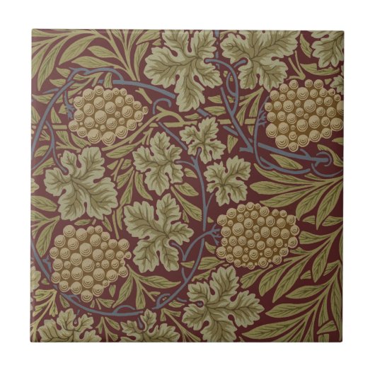 William Morris Wijnstok Druivenrood Groene Kunst Tegeltje (Voorkant)