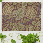 William Morris Wijnstok Druivenrood Groene Kunst Theedoek (Gevouwen)
