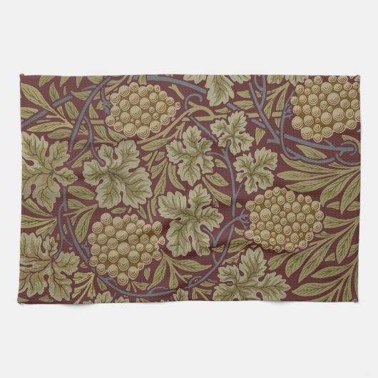 William Morris Wijnstok Druivenrood Groene Kunst Theedoek (Horizontaal)