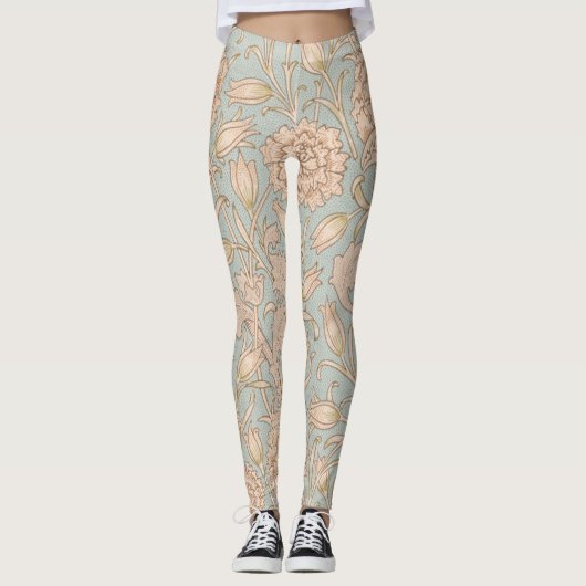 William Morris Wilde Tulp Bloem Bloemontwerp Leggings (Voorkant)