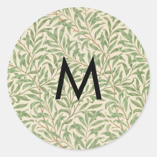 William Morris Wilgentak Antiek blad Monogram Ronde Sticker (Voorkant)