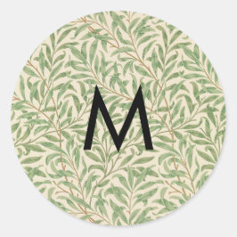William Morris Wilgentak Antiek blad Monogram Ronde Sticker