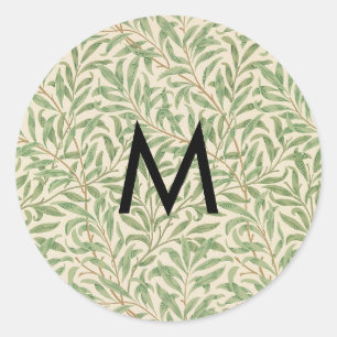 William Morris Wilgentak Antiek blad Monogram Ronde Sticker
