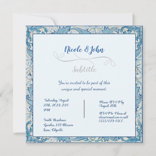 William Morris & Wilhelmina Style Prints Bedankkaart (Achterkant)