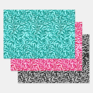 William Morris Willow, Aqua, Pink, Black & White Inpakpapier Vel